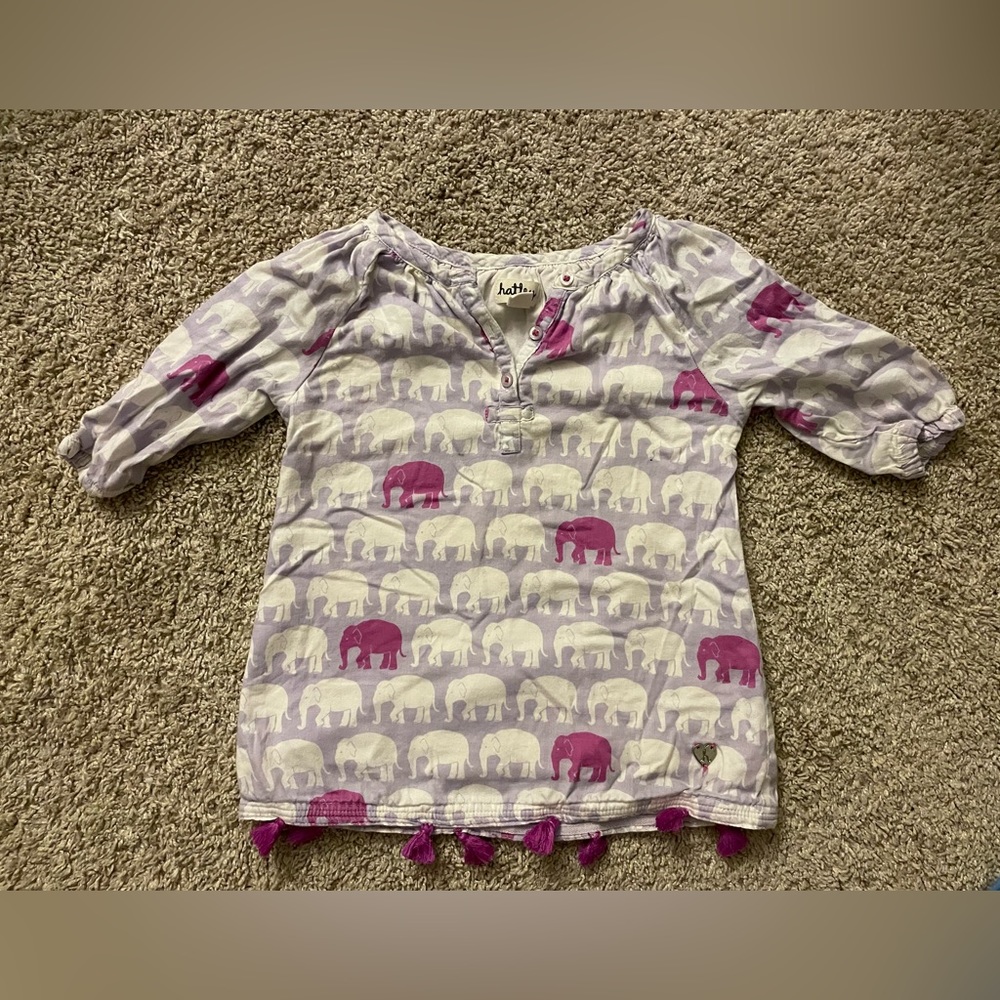 Hatley toddler girls purple top with elephant print and fringe
